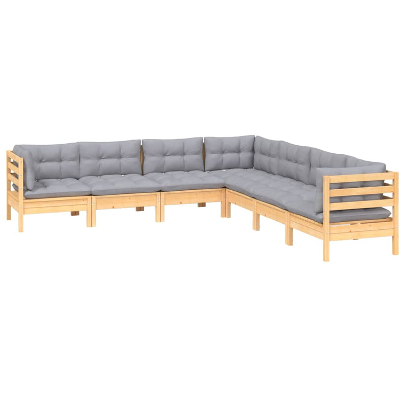 vidaXL 7 Piece Garden Lounge Set with Grey Cushions Solid Pinewood