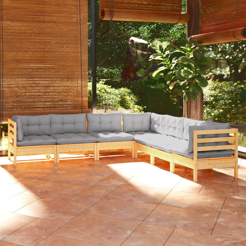 vidaXL 7 Piece Garden Lounge Set with Grey Cushions Solid Pinewood