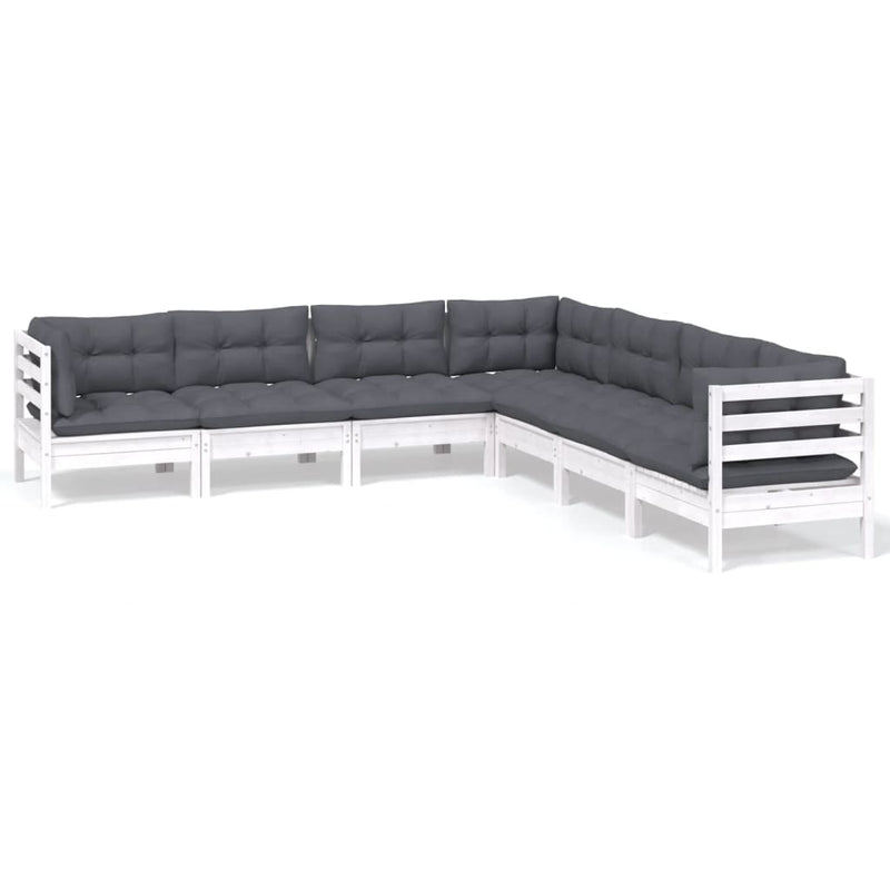 vidaXL 7 Piece Garden Lounge Set with Cushions White Solid Pinewood