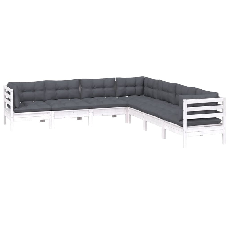 vidaXL 7 Piece Garden Lounge Set with Cushions White Solid Pinewood