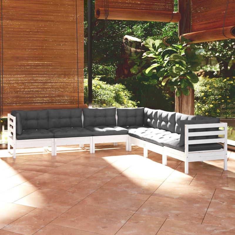 vidaXL 7 Piece Garden Lounge Set with Cushions White Solid Pinewood
