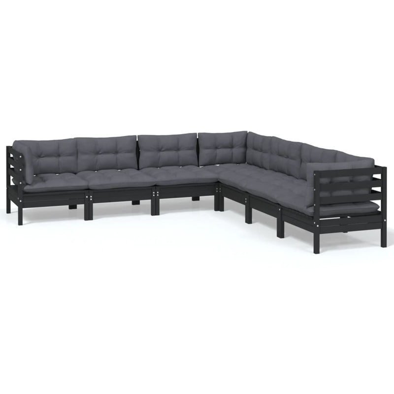 vidaXL 7 Piece Garden Lounge Set with Cushions Black Solid Pinewood