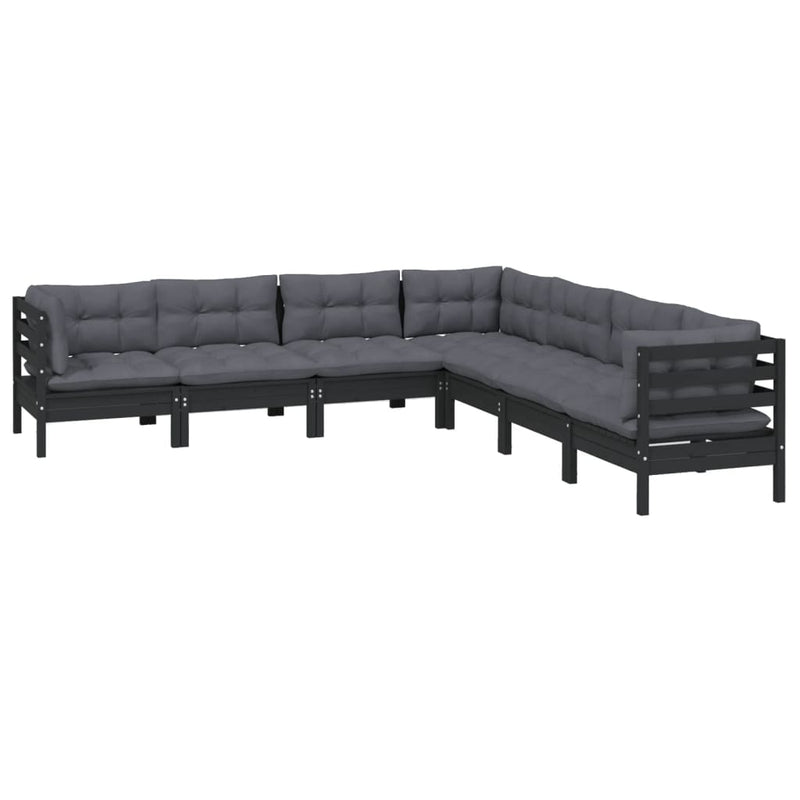 vidaXL 7 Piece Garden Lounge Set with Cushions Black Solid Pinewood