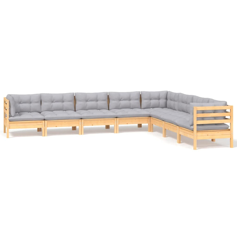 vidaXL 8 Piece Garden Lounge Set with Grey Cushions Solid Pinewood