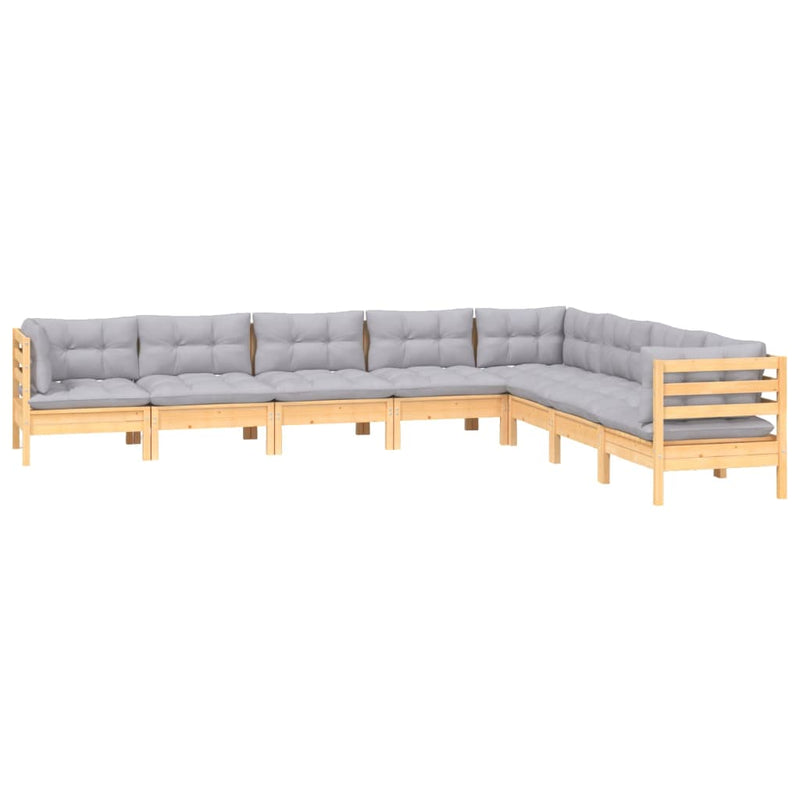 vidaXL 8 Piece Garden Lounge Set with Grey Cushions Solid Pinewood