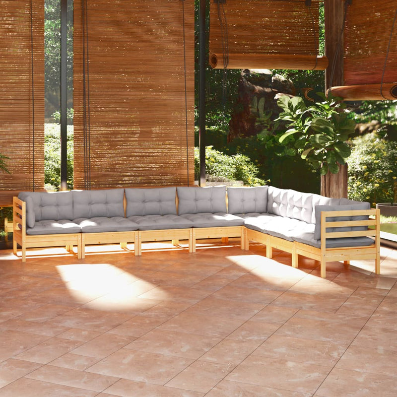 vidaXL 8 Piece Garden Lounge Set with Grey Cushions Solid Pinewood