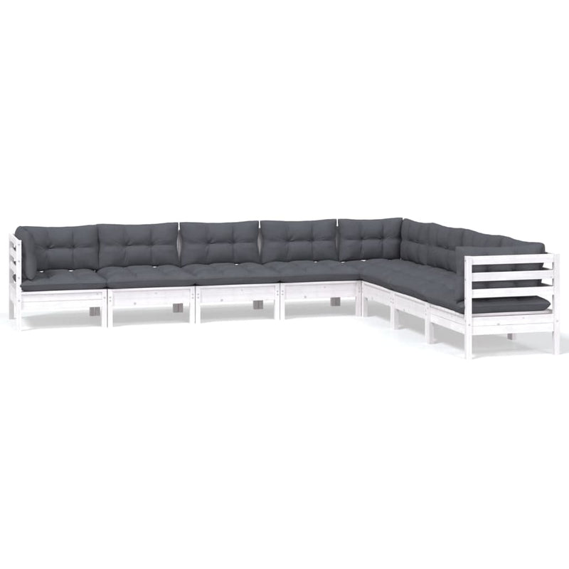 vidaXL 8 Piece Garden Lounge Set with Cushions White Solid Pinewood