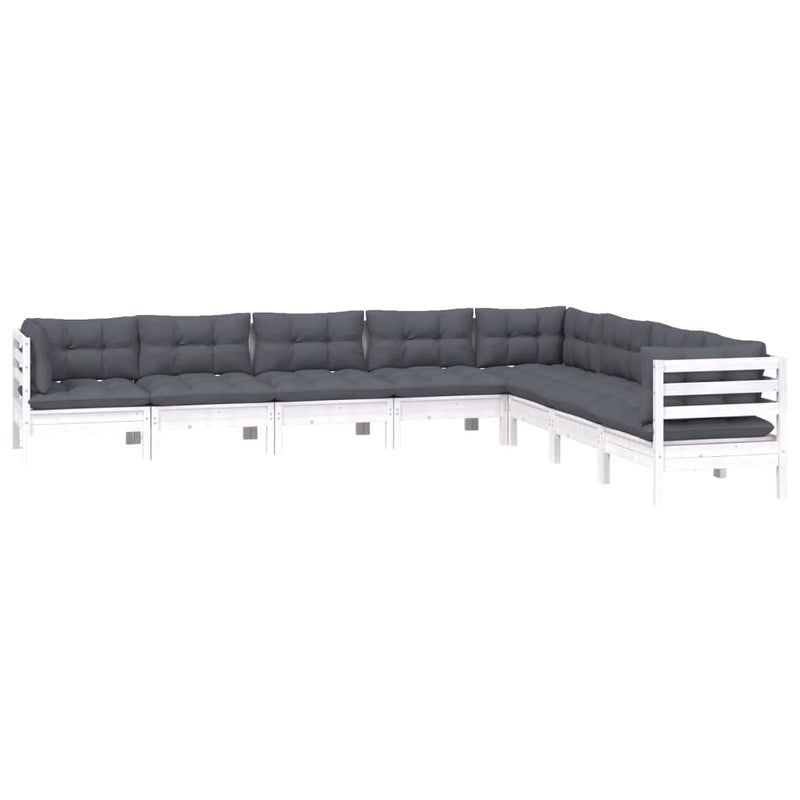 vidaXL 8 Piece Garden Lounge Set with Cushions White Solid Pinewood