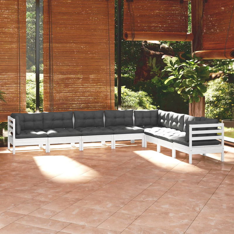 vidaXL 8 Piece Garden Lounge Set with Cushions White Solid Pinewood