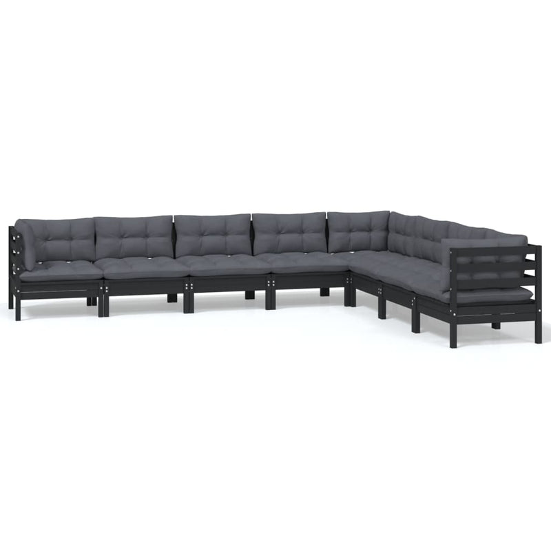 vidaXL 8 Piece Garden Lounge Set with Cushions Black Solid Pinewood
