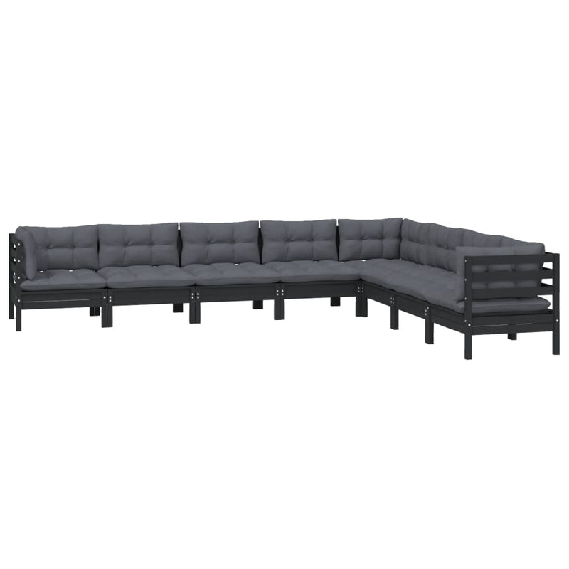 vidaXL 8 Piece Garden Lounge Set with Cushions Black Solid Pinewood