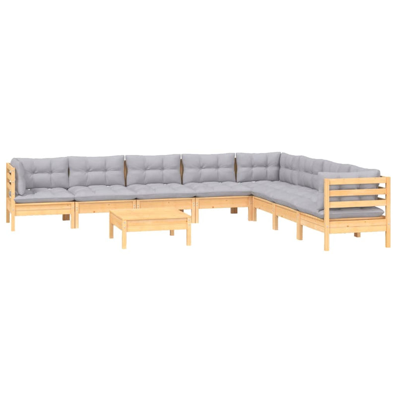 vidaXL 9 Piece Garden Lounge Set with Grey Cushions Solid Pinewood