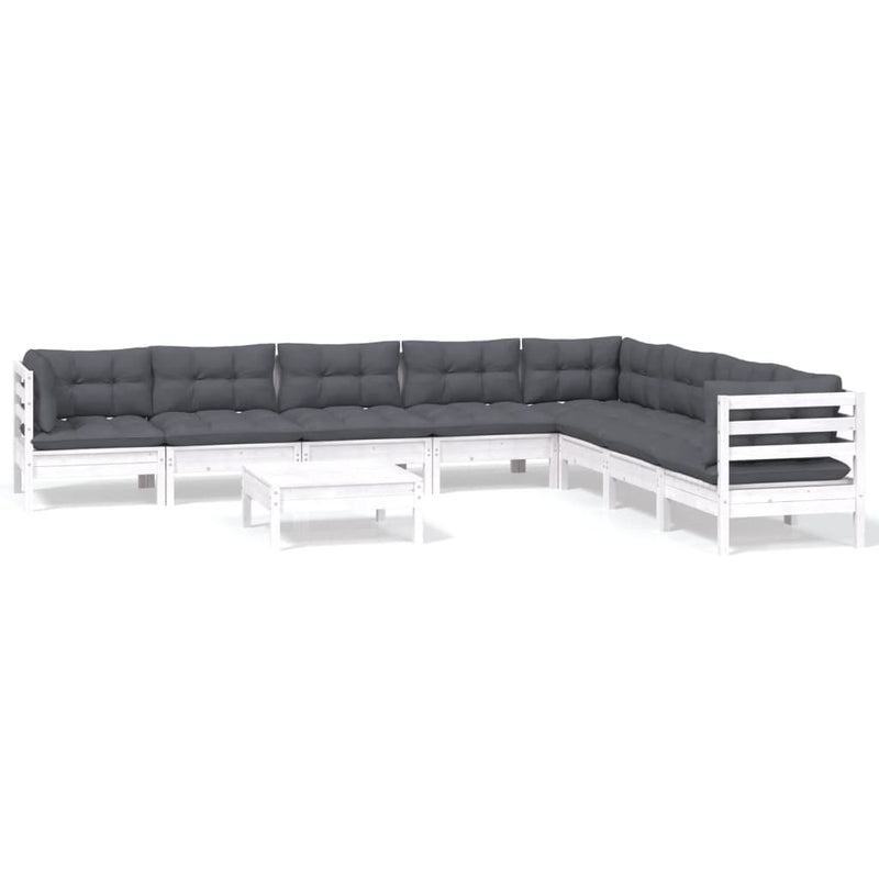 vidaXL 9 Piece Garden Lounge Set with Cushions White Solid Pinewood