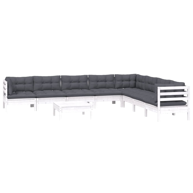 vidaXL 9 Piece Garden Lounge Set with Cushions White Solid Pinewood