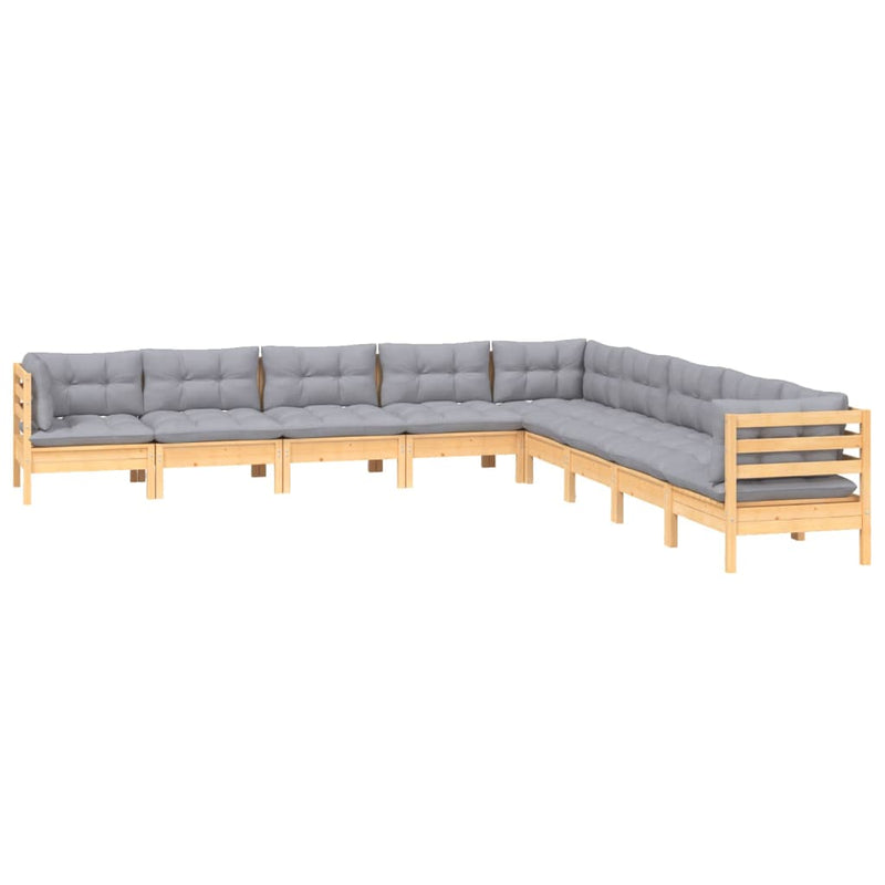vidaXL 9 Piece Garden Lounge Set with Grey Cushions Solid Pinewood