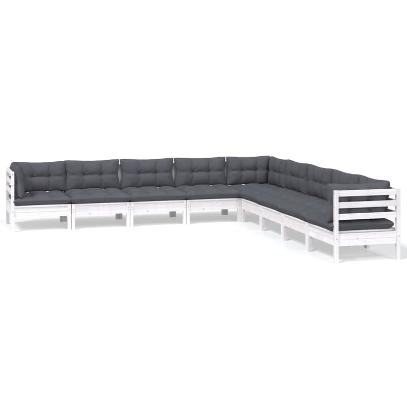vidaXL 9 Piece Garden Lounge Set with Cushions White Solid Pinewood