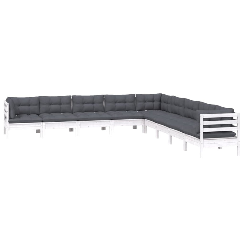 vidaXL 9 Piece Garden Lounge Set with Cushions White Solid Pinewood