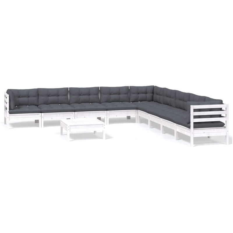 vidaXL 10 Piece Garden Lounge Set with Cushions White Solid Pinewood