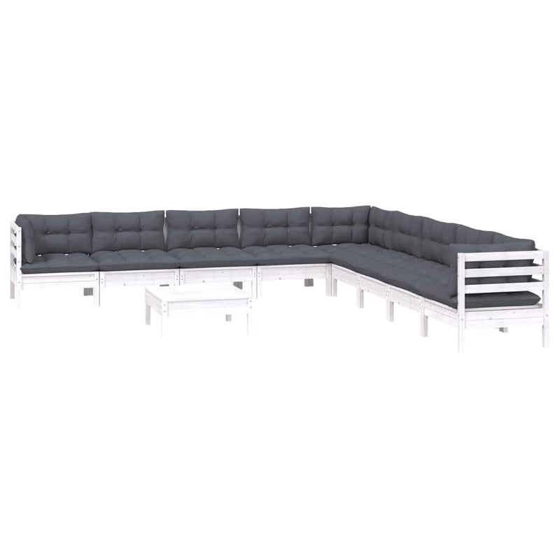 vidaXL 10 Piece Garden Lounge Set with Cushions White Solid Pinewood