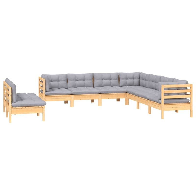 vidaXL 9 Piece Garden Lounge Set with Grey Cushions Solid Pinewood