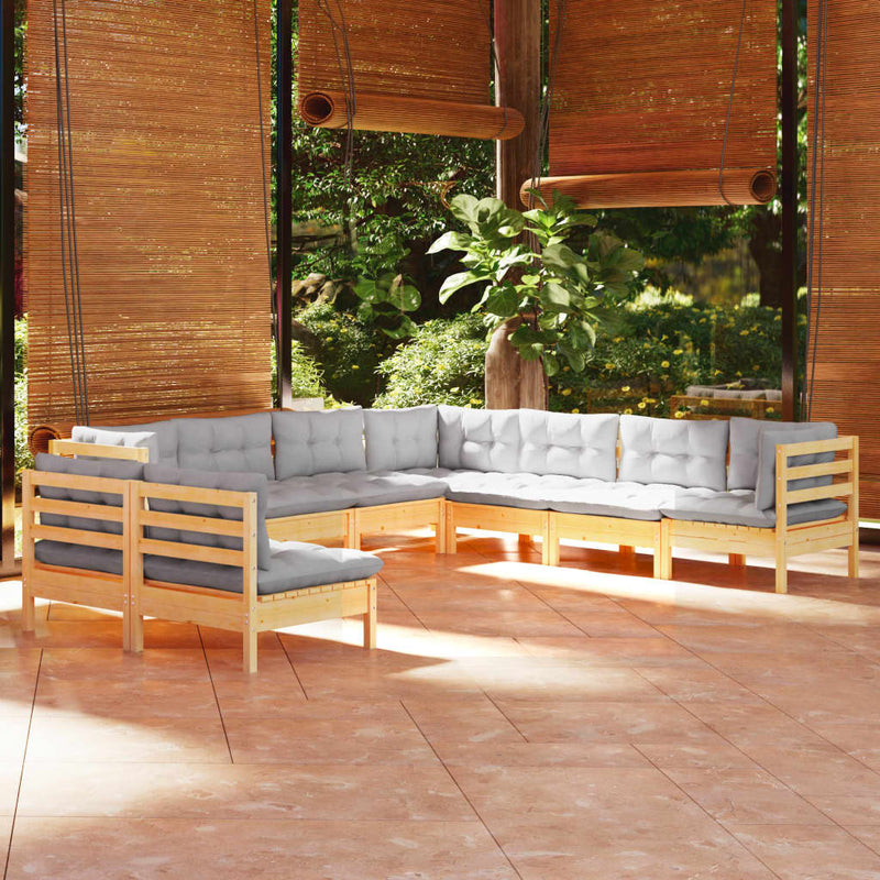 vidaXL 9 Piece Garden Lounge Set with Grey Cushions Solid Pinewood