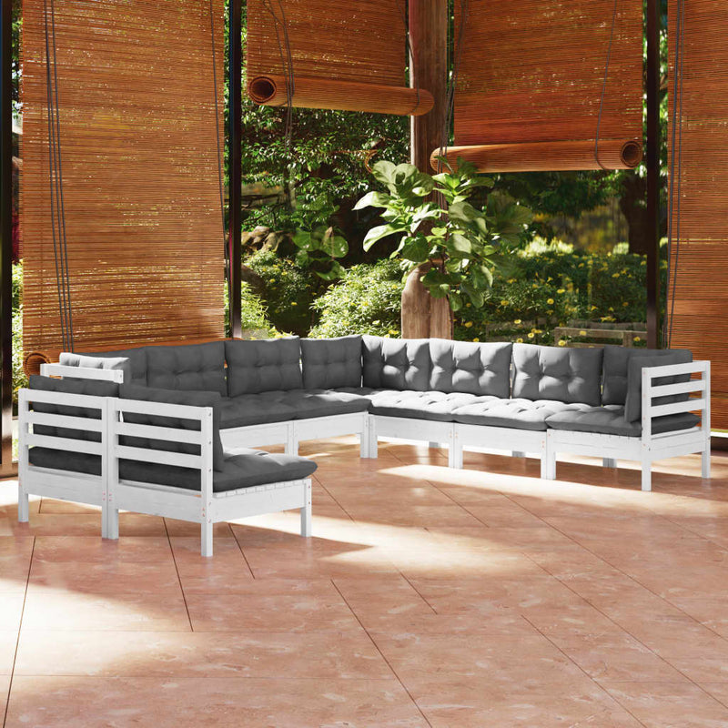 vidaXL 9 Piece Garden Lounge Set with Cushions White Solid Pinewood