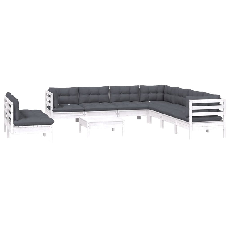 vidaXL 10 Piece Garden Lounge Set with Cushions White Solid Pinewood