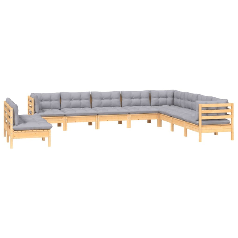 vidaXL 10 Piece Garden Lounge Set with Grey Cushions Solid Pinewood