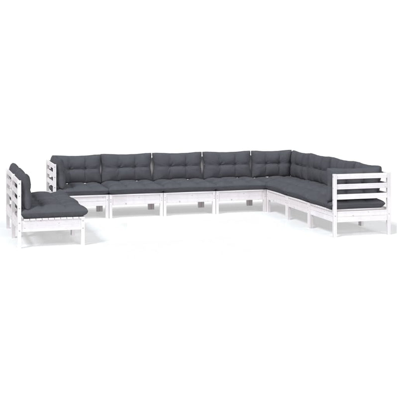 vidaXL 10 Piece Garden Lounge Set with Cushions White Solid Pinewood