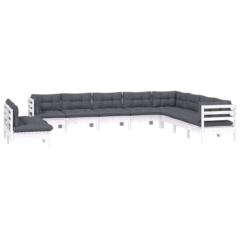 vidaXL 10 Piece Garden Lounge Set with Cushions White Solid Pinewood