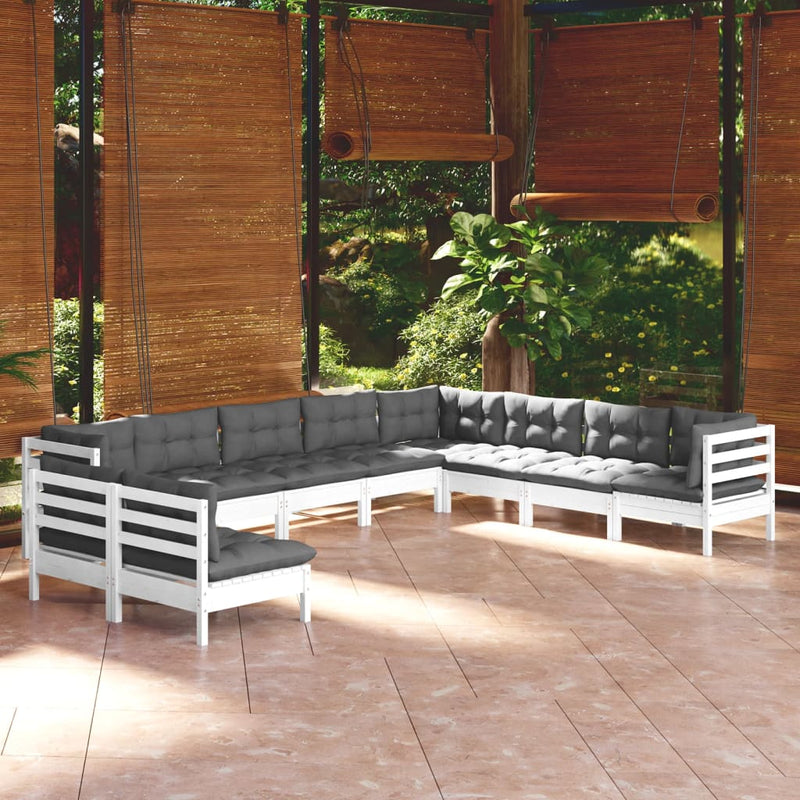 vidaXL 10 Piece Garden Lounge Set with Cushions White Solid Pinewood