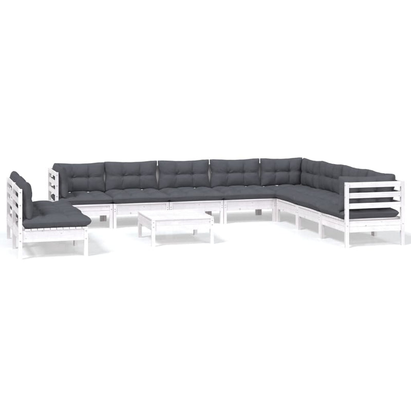 vidaXL 11 Piece Garden Lounge Set with Cushions White Solid Pinewood