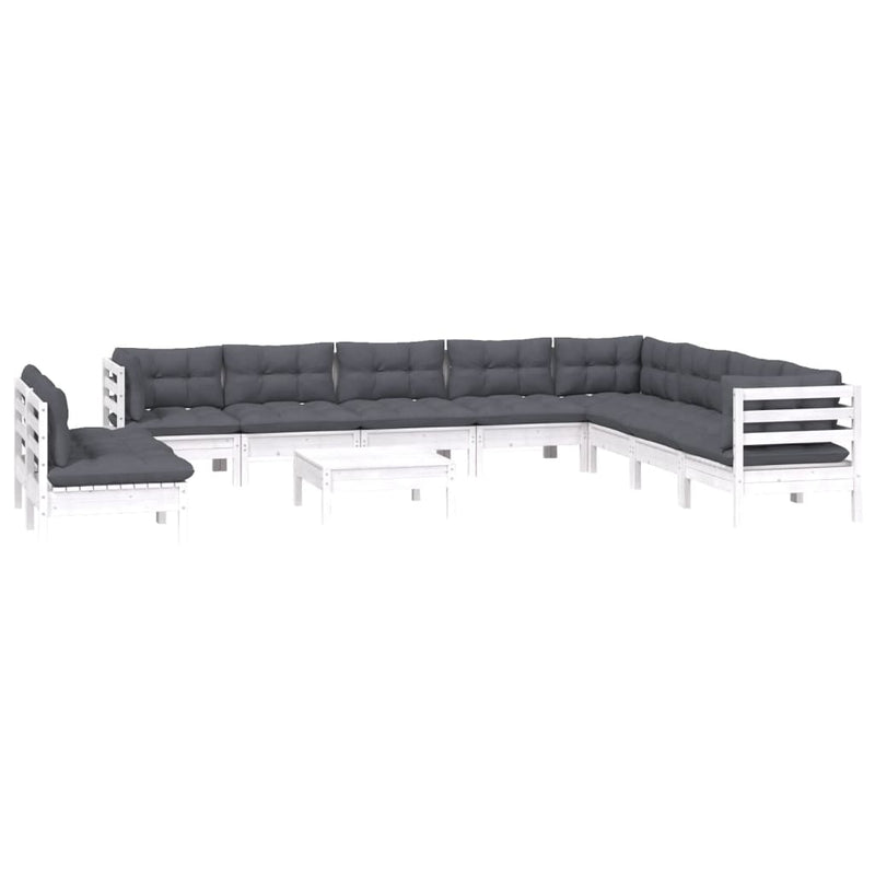 vidaXL 11 Piece Garden Lounge Set with Cushions White Solid Pinewood