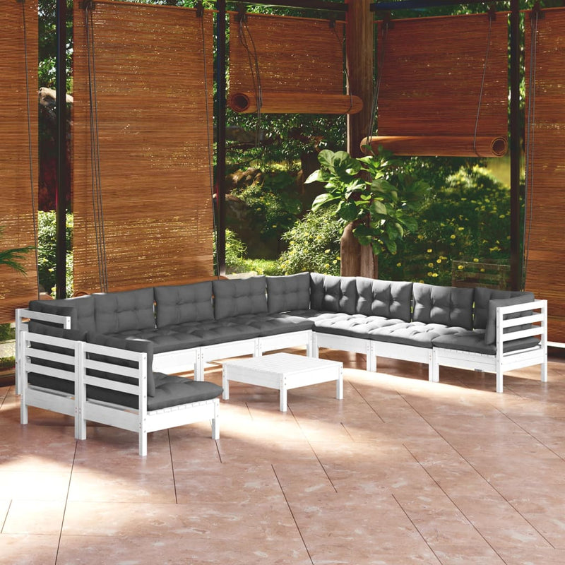vidaXL 11 Piece Garden Lounge Set with Cushions White Solid Pinewood