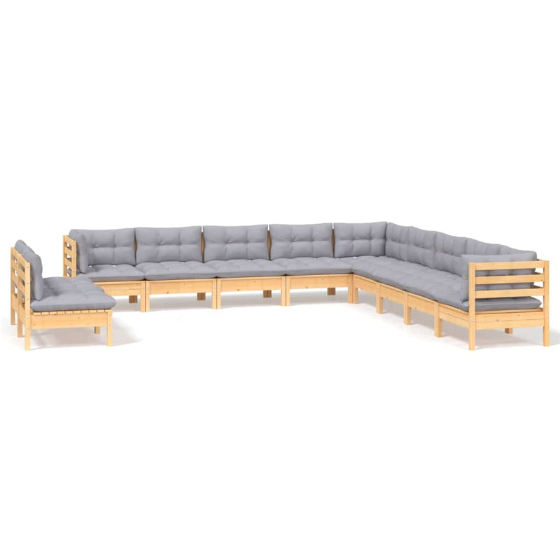 vidaXL 11 Piece Garden Lounge Set with Grey Cushions Solid Pinewood