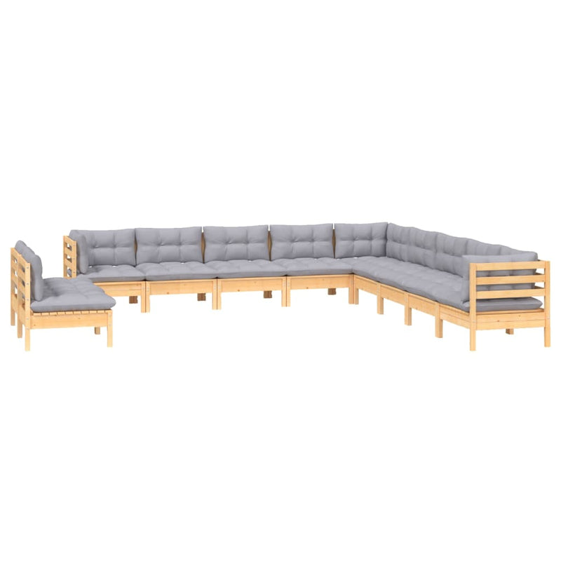 vidaXL 11 Piece Garden Lounge Set with Grey Cushions Solid Pinewood