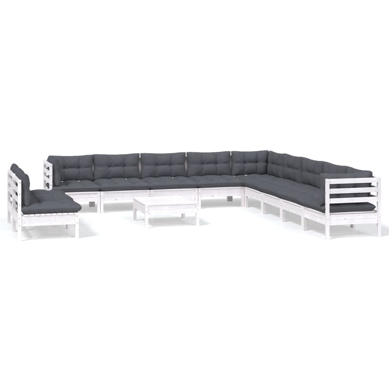 vidaXL 12 Piece Garden Lounge Set with Cushions White Solid Pinewood