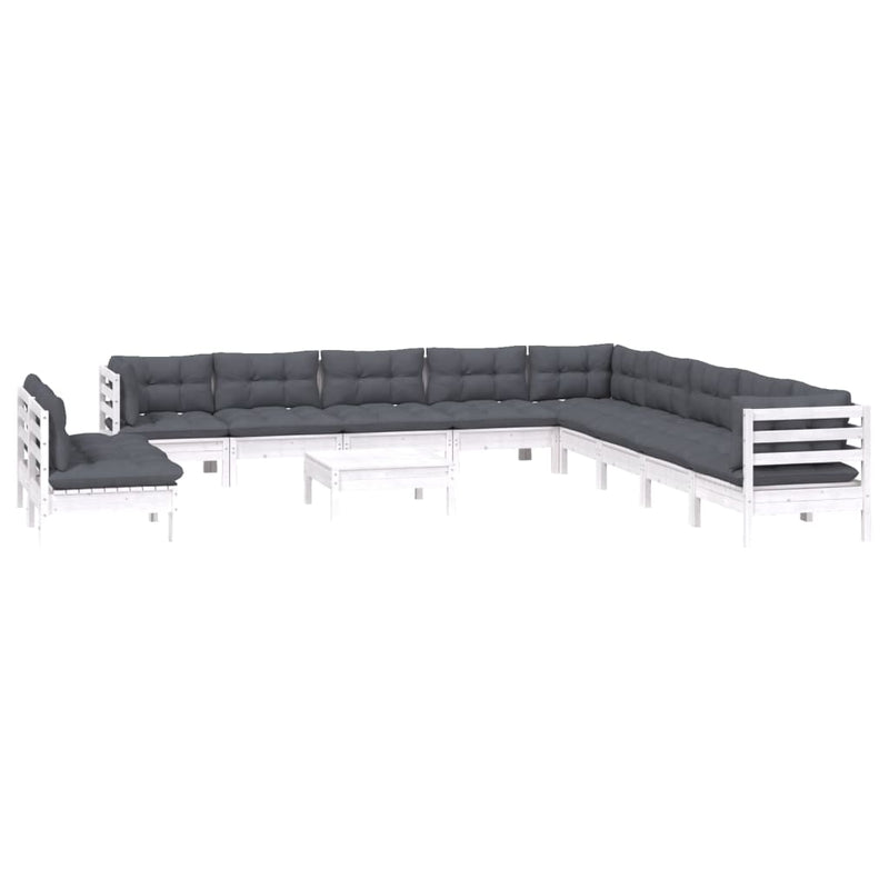 vidaXL 12 Piece Garden Lounge Set with Cushions White Solid Pinewood