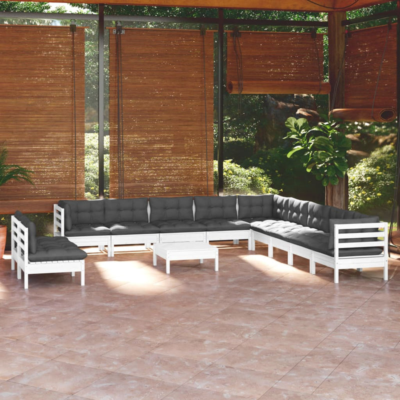vidaXL 12 Piece Garden Lounge Set with Cushions White Solid Pinewood
