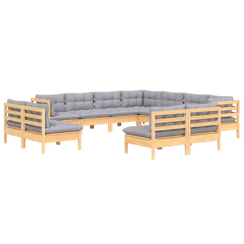 vidaXL 11 Piece Garden Lounge Set with Grey Cushions Solid Pinewood