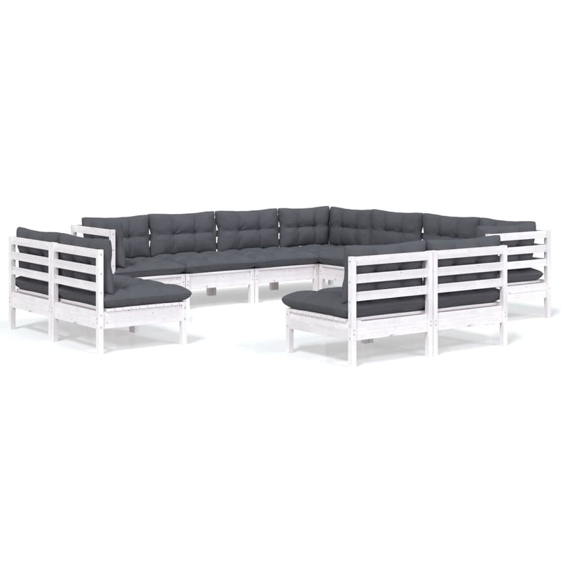 vidaXL 11 Piece Garden Lounge Set with Cushions White Solid Pinewood
