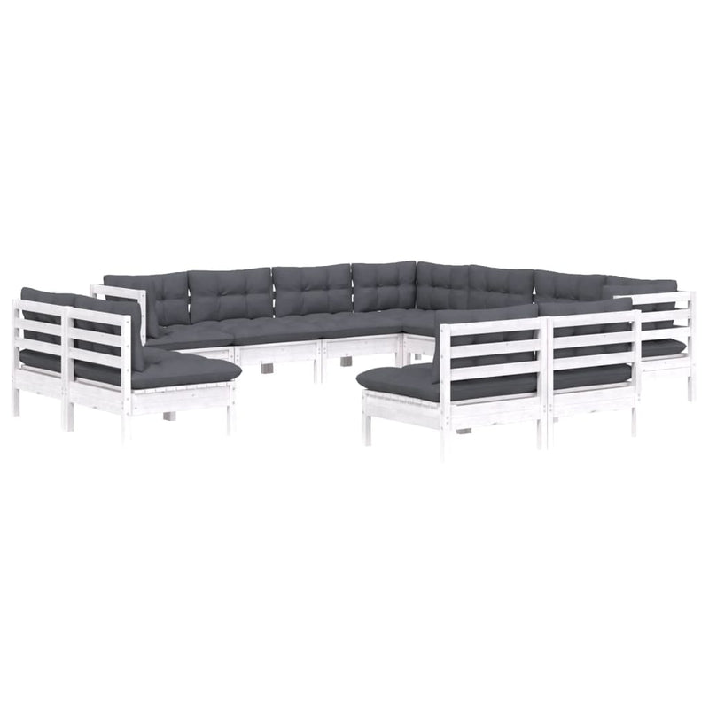 vidaXL 11 Piece Garden Lounge Set with Cushions White Solid Pinewood