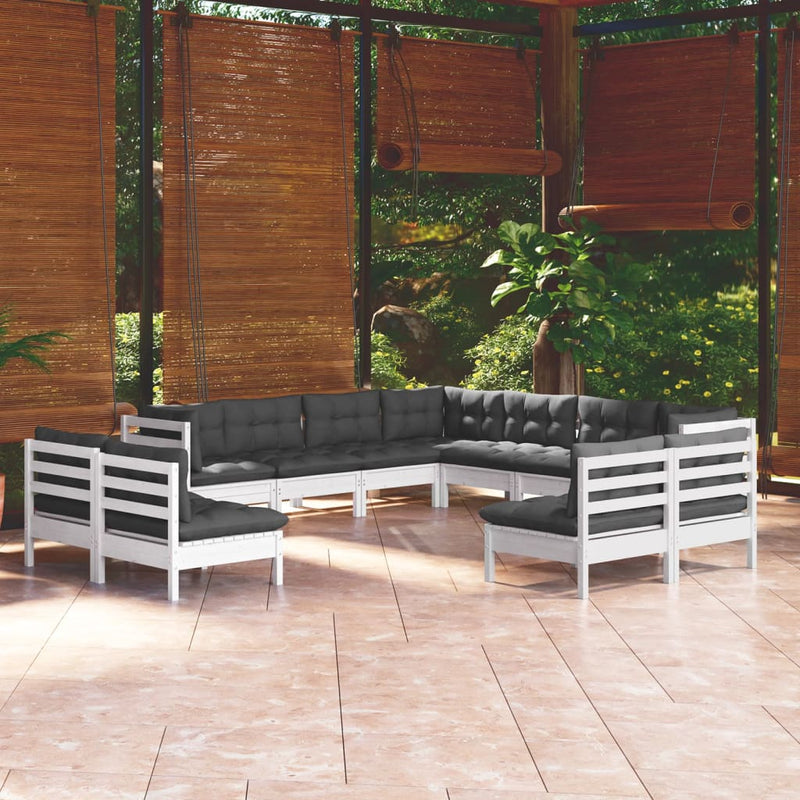 vidaXL 11 Piece Garden Lounge Set with Cushions White Solid Pinewood