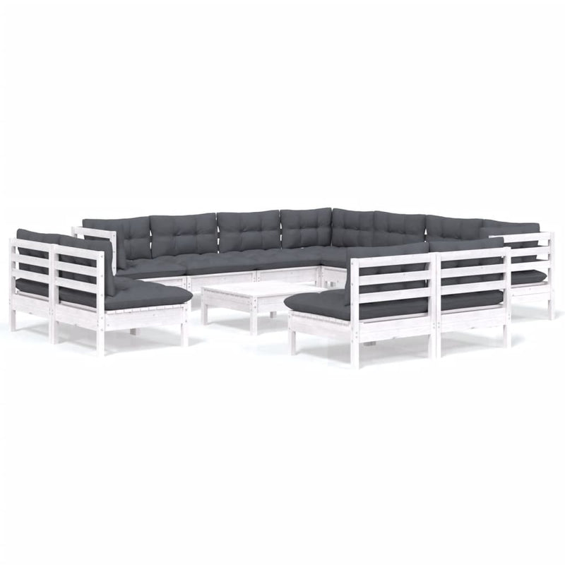 vidaXL 12 Piece Garden Lounge Set with Cushions White Solid Pinewood