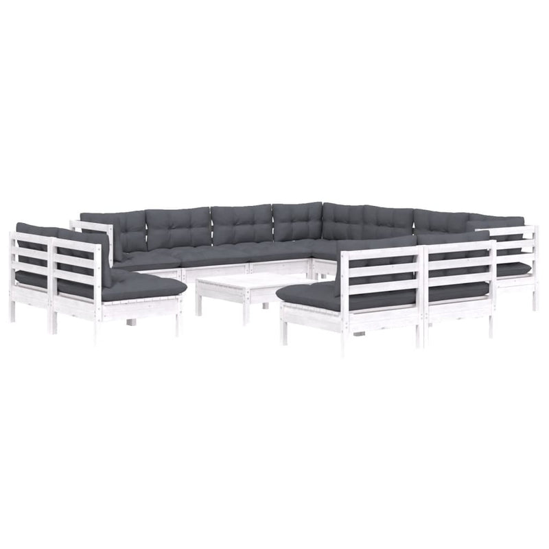 vidaXL 12 Piece Garden Lounge Set with Cushions White Solid Pinewood