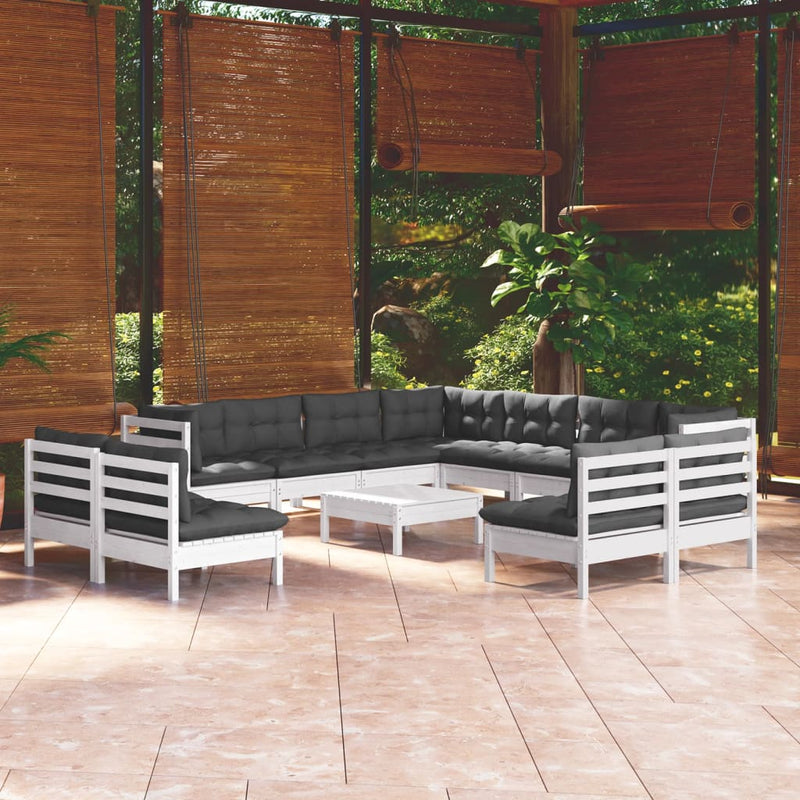 vidaXL 12 Piece Garden Lounge Set with Cushions White Solid Pinewood