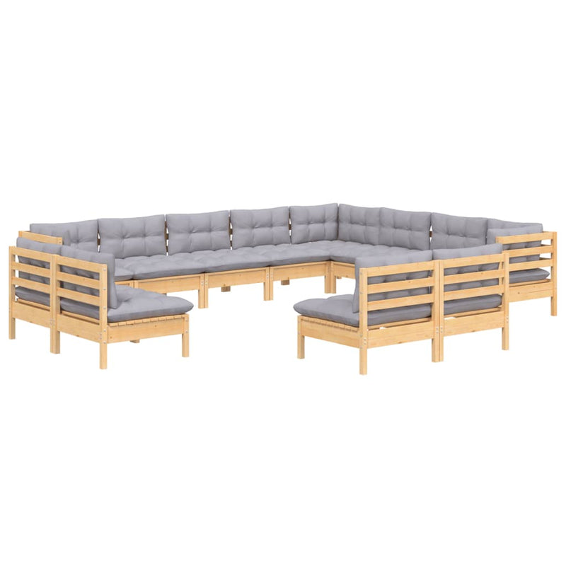 vidaXL 12 Piece Garden Lounge Set with Grey Cushions Solid Pinewood