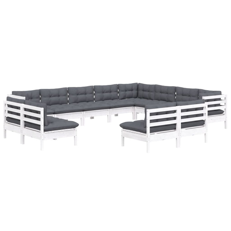 vidaXL 12 Piece Garden Lounge Set with Cushions White Solid Pinewood