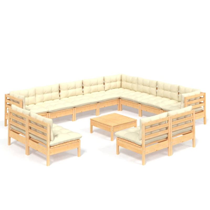 vidaXL 13 Piece Garden Lounge Set with Cream Cushions Solid Pinewood