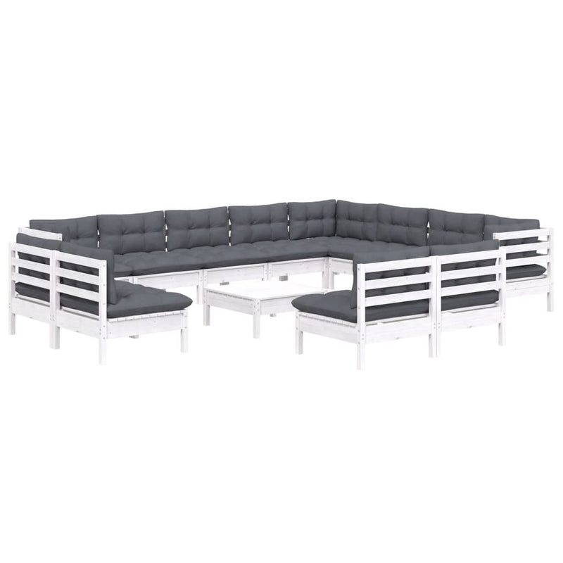 vidaXL 13 Piece Garden Lounge Set with Cushions White Solid Pinewood